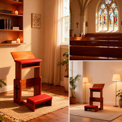 Fanwer Folding Prayer Bench for Home Use - Adjustable Wooden Kneeler for Prayer & Meditation, Compact Kneeling Altar with Bookshelf for Church, Chapel, or Personal Devotion