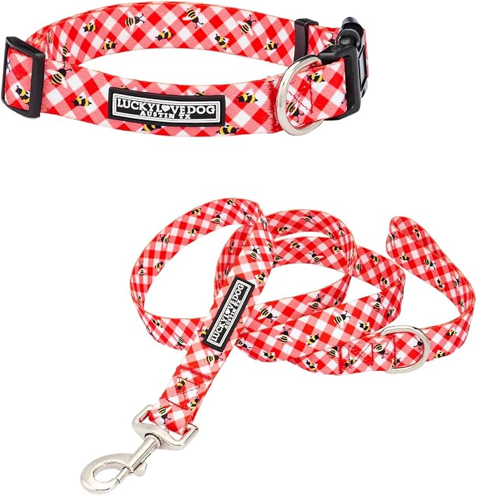 Lucky Love Dog - Easy Click Buckle Dog Collar with Leash Set Combo, Durable & Comfortable for Male & Female Dogs, Pet Collar for Large Dogs, Secure Fit - Bailey Combo, Large