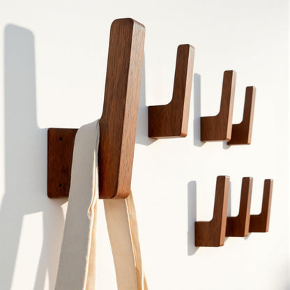 PinEther 6 Pack Walnut Wood Wall Hooks – Handcrafted Solid Wood Hooks for Coats, Hats, Bags, Towels – Minimalist Design, Hidden Mount, Eco Wax Finish, Moisture-Resistant,Bathroom, Bedroom, Kitchen