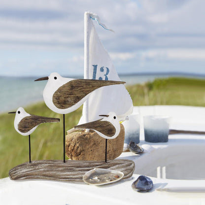 K KILIPES Beach Coastal Wood Seabird Figurine Home Office Table Desk Decor Sea Bird Sculpture Statue for Tabletop Shelf Nautical Bathroom Decoration Ornament Gift