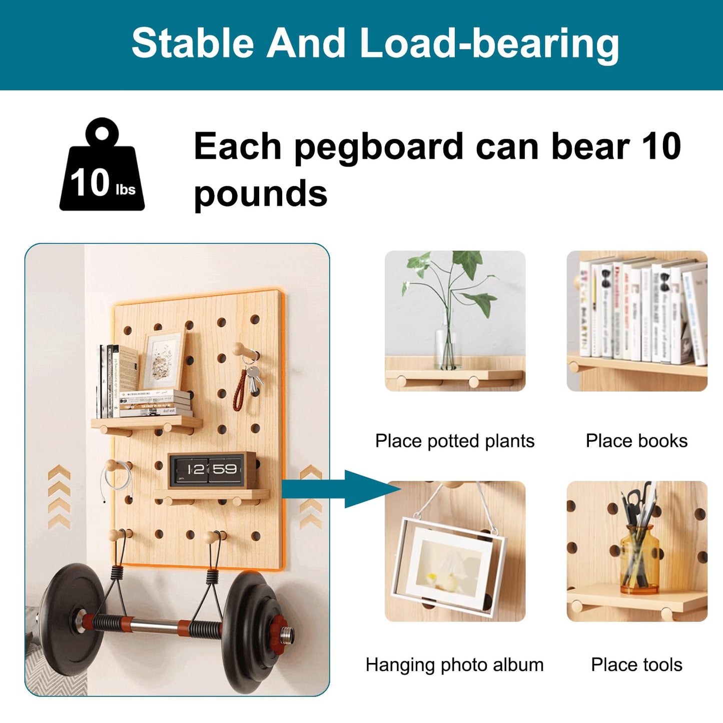 HJZALMI Wood Pegboard Wall Organizer, 40x60cm/15.7"x23.6", Beige
