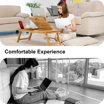 Laptop Desk Nnewvante Bamboo Laptop Table Adjustable Lap Tray Bed Serving Tray Breakfast Table Foldable Coffee Tea Table 7 Tilting Top Angles 4 Latches Large Size 27.95" x 13.8"