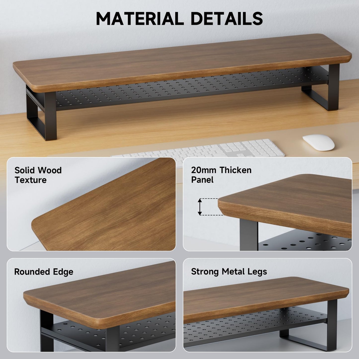 NestNeat Dual Monitor Stand, 35.4 Inch Monitor Stand Riser for 2 Monitors, 2 Tiers Wood Desk Shelf with Storage, Desktop Organizer Stand for Computer, Laptop, Printer, TV