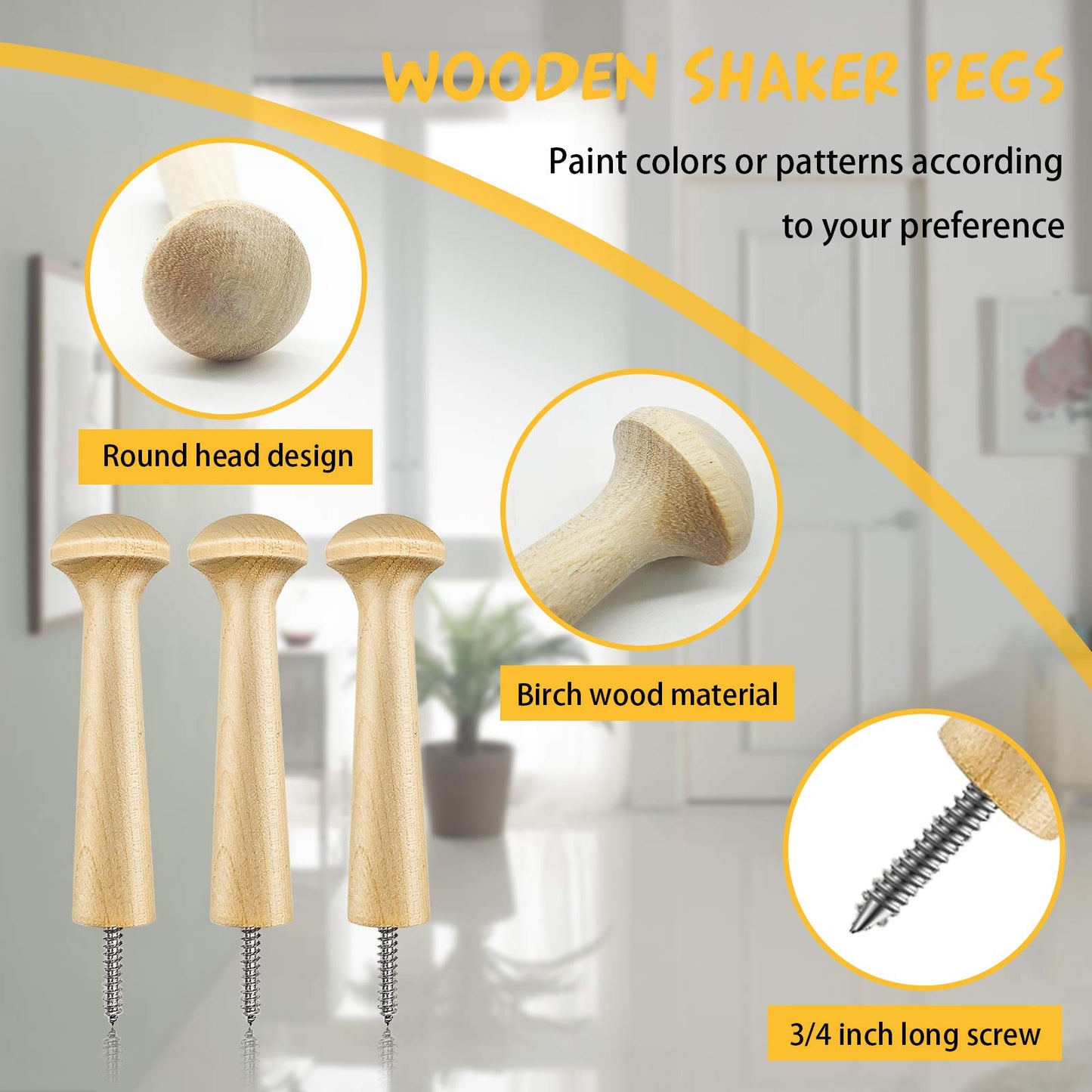 Sfcddtlg 24PCS Wooden Shaker Peg Wood Screw-3.7 Inch on Shaker Pegs Unfinished Wood Shaker Racks for Hanging Clothes Hats Towel Paint DIY(24PCS)