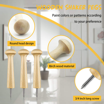 Sfcddtlg 24PCS Wooden Shaker Peg Wood Screw-3.7 Inch on Shaker Pegs Unfinished Wood Shaker Racks for Hanging Clothes Hats Towel Paint DIY(24PCS)