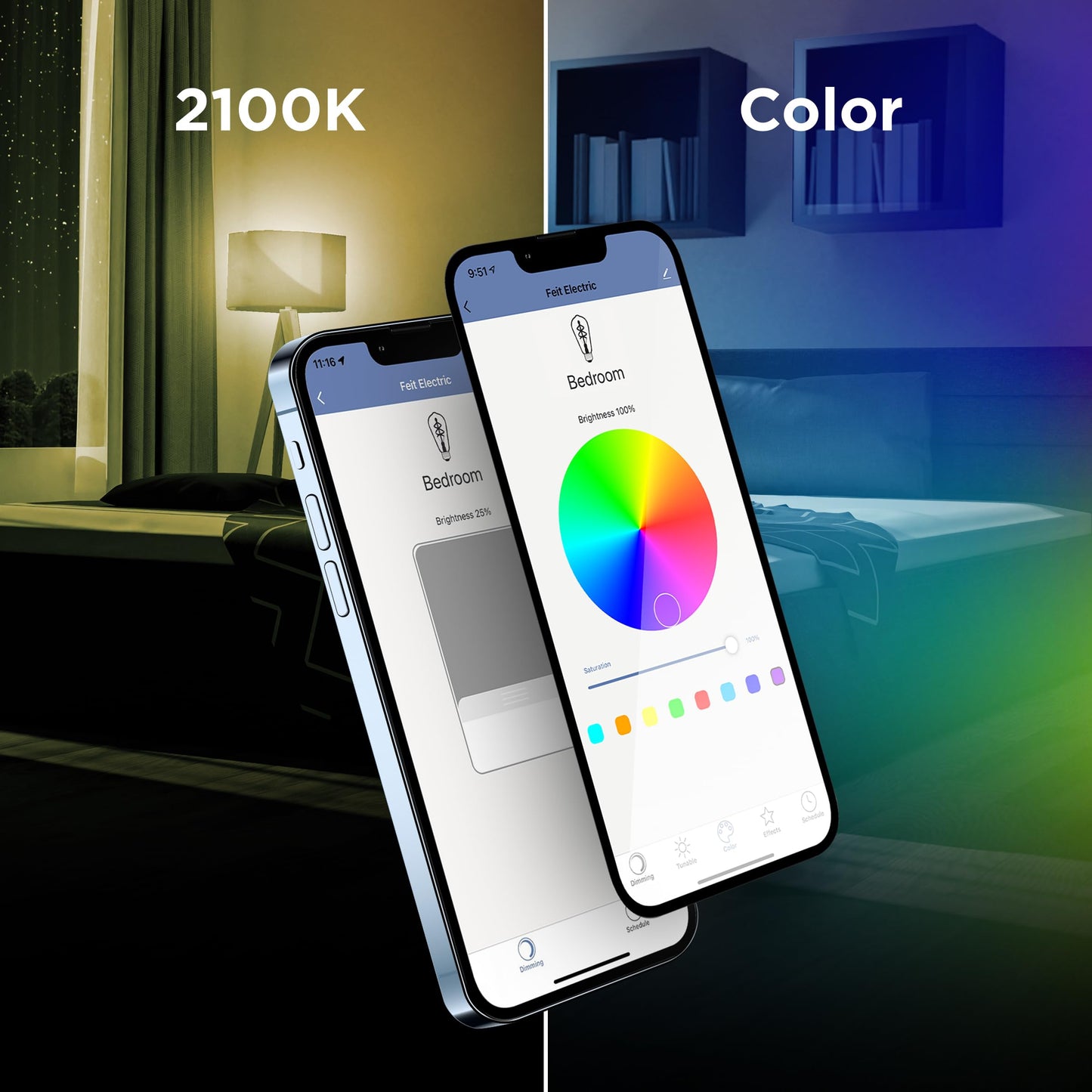 Feit Electric Smart Light Bulbs, 2.4Ghz WiFi Light Bulbs, No Hub Needed, Works with Alexa and Google, Dimmable 60 Watt = LED 9W, OM60/950CA/AG/3, 5000K Day Light, 3 Pack