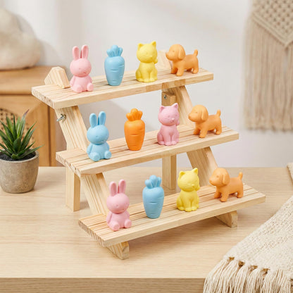 HANLANXUE 3 Tier Wooden Display Stand, 2 Pack Earring Display Stands For Selling Detachable Wood Tiered Jewelry Card Show Stand for Jewelry Cupcake Party Home Photo Outdoor Stalls