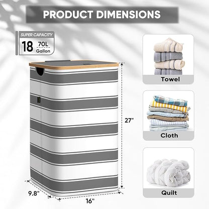 BALEINE Laundry Hamper with Lid, Tall Laundry Baskets with Bamboo Pull Handles
