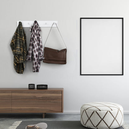 horkmous Wood Coat Rack Wall Mounted, 16'' Hole to Hole Wooden Peg Rail for Wall Hangers, 5 Pegs Bamboo Wall Hook for Hanging Towels Hats Robes Clothes Keys, White