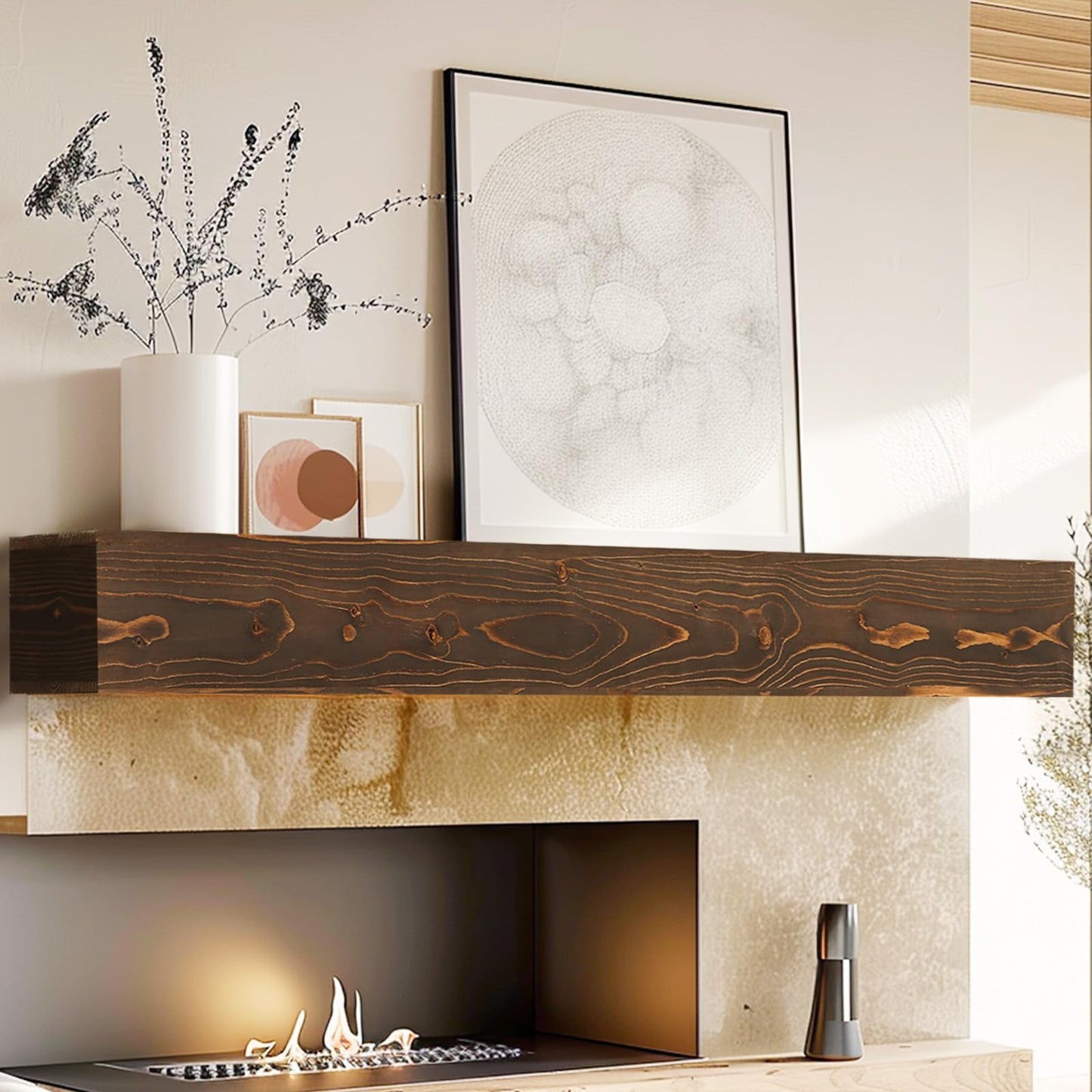YLYHSST Fireplace Mantel Handmade, 6'' Thick Wall Decor Long Floating Shelf, 72inch Rustic Wood Shelf with Invisible Brackets, Brown