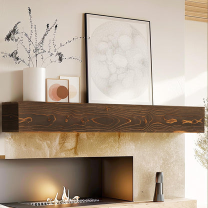YLYHSST Fireplace Mantel Handmade, 6'' Thick Wall Decor Long Floating Shelf, 72inch Rustic Wood Shelf with Invisible Brackets, Brown