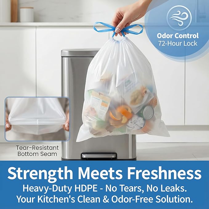 150 Count 3 Gallon Small Trash Bags Drawstring