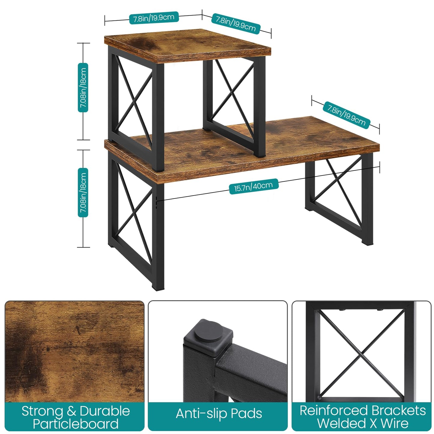 ELITEROO Wood Desktop Shelf, 2 Tier Desk Shelves + Printer Stand, Printer Riser Stands, Small Bookshelf Organizer, Office Storage Rack and Cubicle Organizers Accessories for Dorm Office Home, Brown