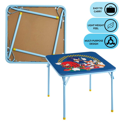 Sega Sonic The Hedgehog Kids Table and Chair Set, 3-Piece Square Table with 2 Folding Chairs for Playroom & Activities