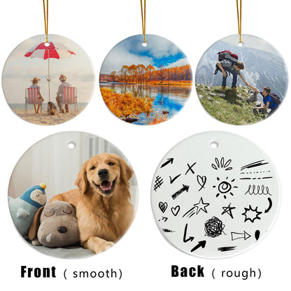 Sublimation Ceramic Ornaments - Bulk White Round Porcelain Ornament Blanks for Heat Press Printing - Personalized Xmas Tree Keepsake Crafts Gift Christmas Decorations