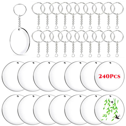 Senbota 240 Pieces Bulk Unfinished Clear Acrylic Keychain Blanks Tag Accessories for Everyday DIY Crafts（Clear）