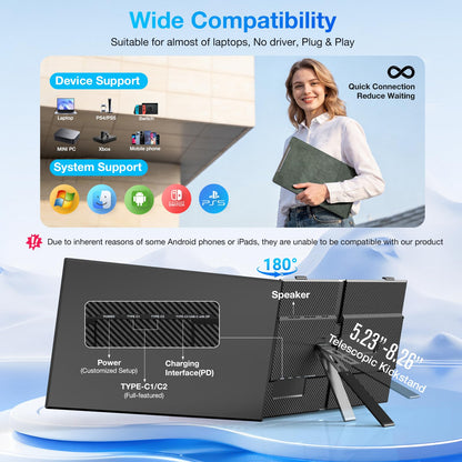 Laptop Screen Extender, Ultra-Thin 15.6" FHD 1200P 16:10 Portable Monitor for Laptop, Lightweight Dual Monitor Extender Plug & Play for 14.2"-17.3" Laptops, Compatible with Wins/Mac/Chrome/Linux