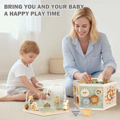 Joyreal Wooden Activity Cube - 11-in-1 Montessori Toys for 1+ Year Old Boys & Girls, Early Developmental Learning Toys for Toddlers and Kids, Ideal 1st Birthday Gift Toys for Baby(Animal Theme)