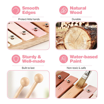Vanplay Musical Toys for 2 Year Old Girls Birthday Gifts, Montessori Toys for 2 3 Year Old, 8 in 1 Wooden Musical Instruments with Xylophone/ Tambourine/Maracas for Toddler 2-4