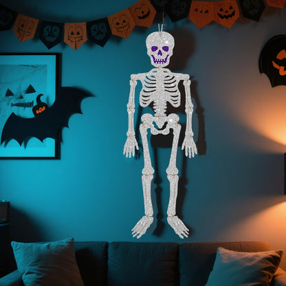 3 Pcs Skeletons Halloween Party Decorations, DIY Glitter Paper Decorative Hanging Ornaments, Room Wall Curtain Decor, Photo Backdrop