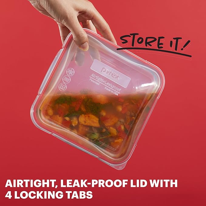 Pyrex Freshlock Glass Food Storage Containers Set, Airtight & Leakproof Plastic