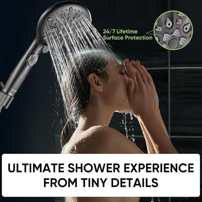 Cobbe 9-Function Shower Head with Built-in Power Spray, 1.8 GPM Water Saving ON/OFF Toggle Switch, High Pressure Handheld Showerhead with 1-Click Pause Button, Brass Bracket & 6ft Hose, Matte Black