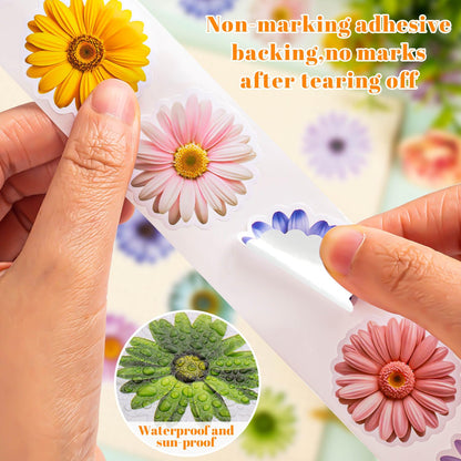 1200 PCS Daisy Stickers Cute Flower Stickers Roll for Kids Sun-Proof Flower Roll Sticker for Scrapbooks, Water Bottle, Present Boxes Decorations (16 Styles)