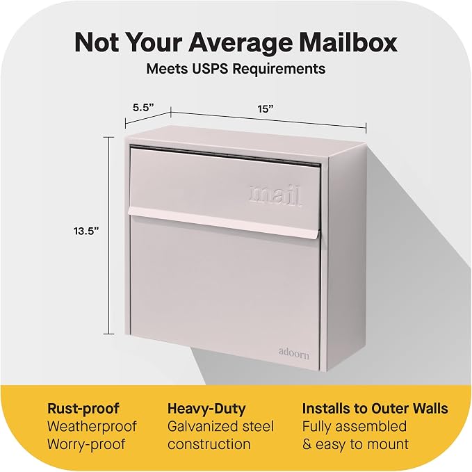Adoorn Lockable Wall Mount Mailboxes for Outside - Small Anti-Theft Locking Mailbox for Letters - Weatherproof Construction - Durable Steel - 13.5" H x 15" L x 5.5" D - Sandstone