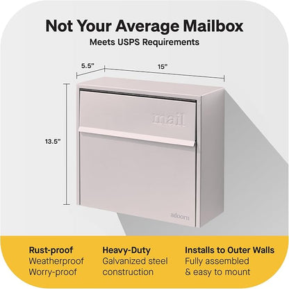 Adoorn Lockable Wall Mount Mailboxes for Outside - Small Anti-Theft Locking Mailbox for Letters - Weatherproof Construction - Durable Steel - 13.5" H x 15" L x 5.5" D - Sandstone