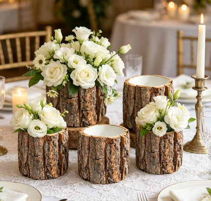 6 Pcs 4.72in Wooden Vases for Centerpieces, Wedding Flower Table Wood Vase Rustic Tree Stump Planter Pots for Woodland Party Window Home Farmhouse Table Decor (6 Pcs 4.72in)