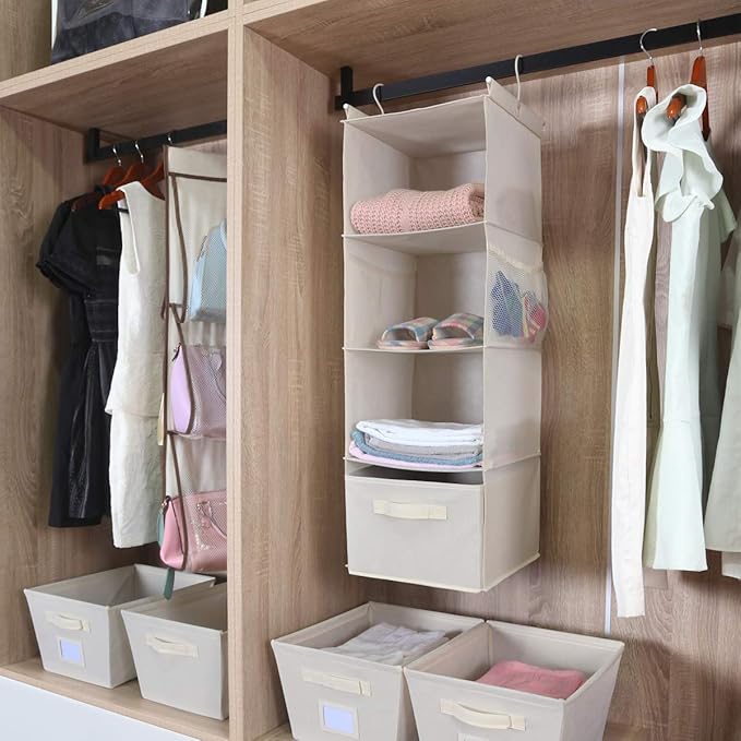 MAX Houser 4-Shelf Hanging Closet Organizer, Space Saver, Cloth Hanging Shelves