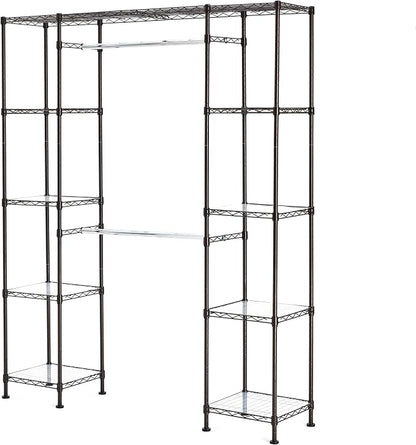 Amazon Basics Expandable Metal Hanging Closet Organizer and Storage Rack Wardrobe with Shelves, 57-80''L x 14''W x 72''H, Bronze