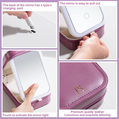 BS-MALL Travel Cosmetic Mirror Case LED Makeup Mirror Storage Case for Eyelash station Brushes Cosmetic Tools Pink On-the-go Makeup Needs (White)
