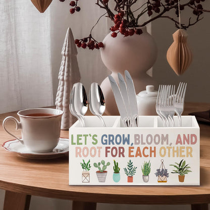 URLLUAE Boho Plant Classroom Wooden Pen Pencil Holder for Office Desk Accessories, Back to School Supplies for Students College Boys Girls Teachers First Day of School, Let's Root for Each Other