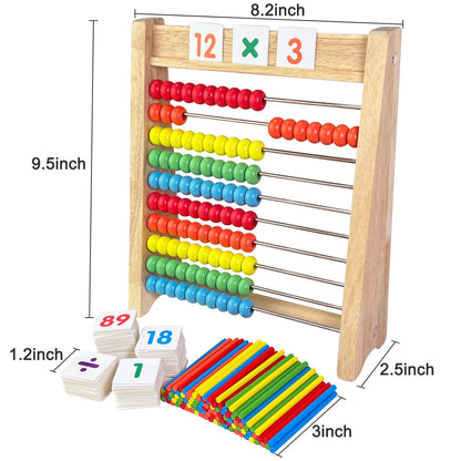 Wooden Abacus for Kids Math - 10 Row Bead Counting Frame with Counting Sticks & Number Alphabet Cards, Learn Counting, Educational Gift for Toddlers, Preschoolers - Ideal for Home, School & Daycare