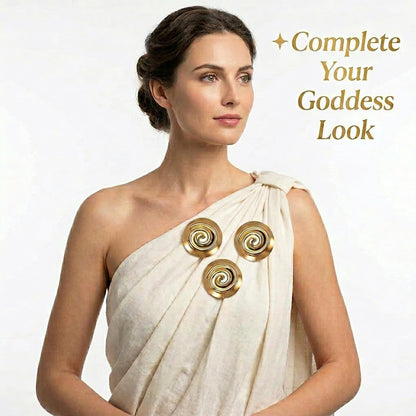 3 Pcs Greek Goddess Costume Brooch Pins Set - Golden Spiral Princess Dress Up Accessories for Women, Roman Toga Party Jewelry & Halloween Cosplay Supplies 2.3 Inch