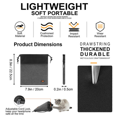 Desing Wish Lightweight Headphone Storage Bag, Portable Headset Carrying Pouch Headphone Case Bag Soft Travel Pouch for Over-Ear Headphones/Gaming Headsets/Neckband Earbuds (Small Grey)
