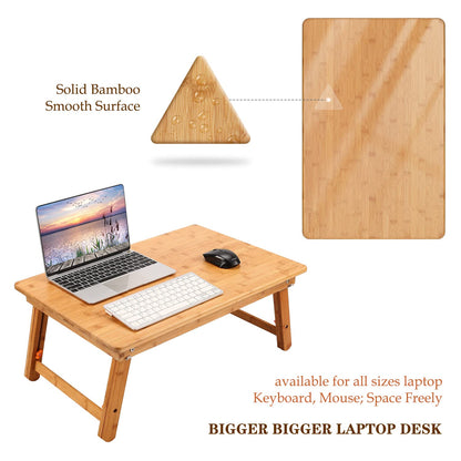 Large Size Laptop Tray Desk Nnewvante 25.6x17.7in Bamboo Floor Desk Low Table Bed Tray Table,Foldable Adjustable Study Writing Gaming Breakfast Serving Floor Table Support 18in Laptop w' 4 Leg Lock