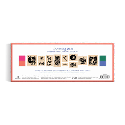 Galison Blooming Cats – Rubber Stamp Set Includes 4 Beautiful Colored Ink Pads and 11 Unique Cat Themed Wooden Stamp Blocks