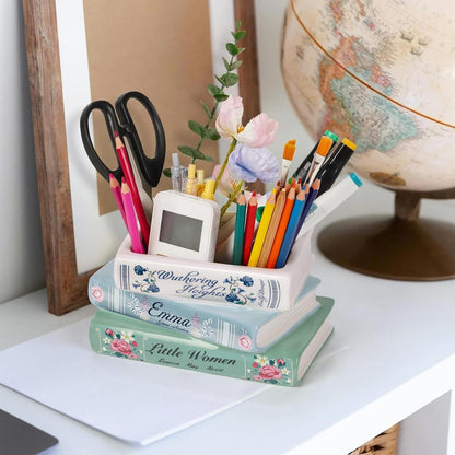 Bookstack Ceramic Planter - Small Flower Vase for Succulents, Air Plants, Desk Decor - Mini Book-Shaped Pot for Bookshelf, Office, Bedroom for Book Lovers (Classic Design) Gifts For Mother Father
