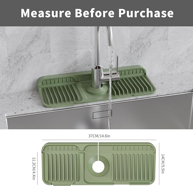 WAFT YEARN 14X5 Inch Silicone Durable Faucet Mat Kitchen Sink Splash Guard