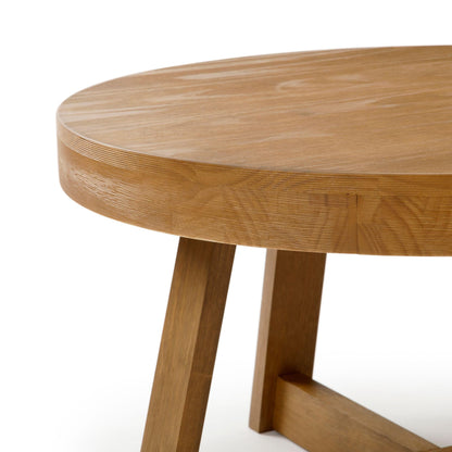 Plank+Beam Classic Round Coffee Table, 30 Inch Farmhouse Coffee Table, Rustic Mini Center Tables for Small Spaces, Small Living Space Tea Table, Pecan Wirebrush