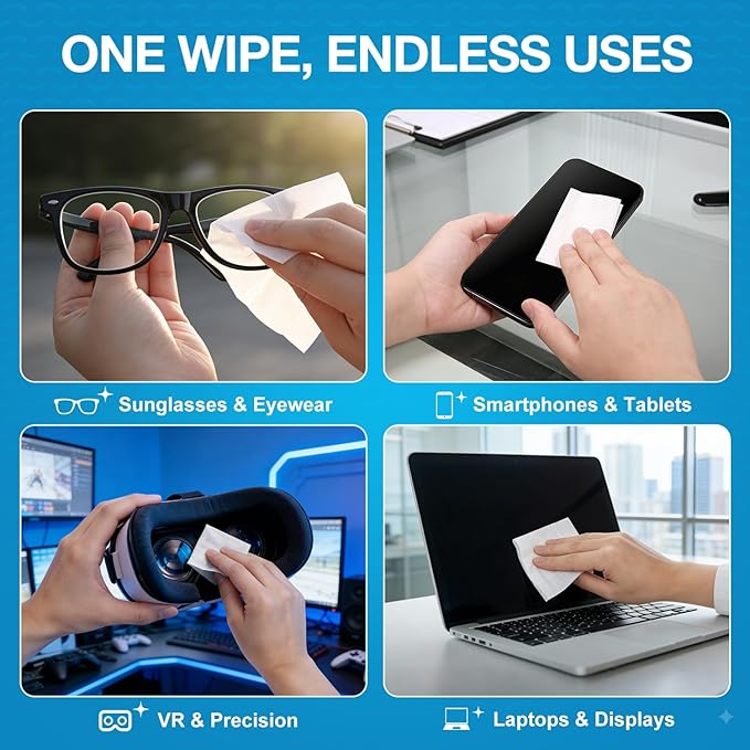 SmoTecQ Lens Wipes for Eyeglasses – Pre-Moistened Lens Cleaner for Coated Lenses