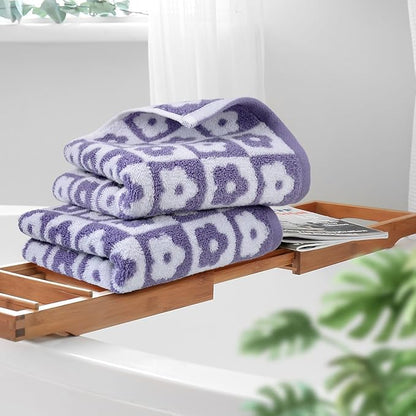 Jacquotha Cotton Hand Towels Lilac Checkered Floral