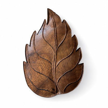 Wooden Leaf Tray, Leaf Shaped Trinket Dish for Keys, Jewelry, Crystals, Candles, Rustic Decorative Tray for Entryway, Nightstand, Vanity, Coffee Table, Fall Home Decor