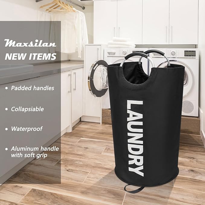 90L Large Laundry Basket, Freestanding Tall Clothes Hamper, Collapsible Laundry