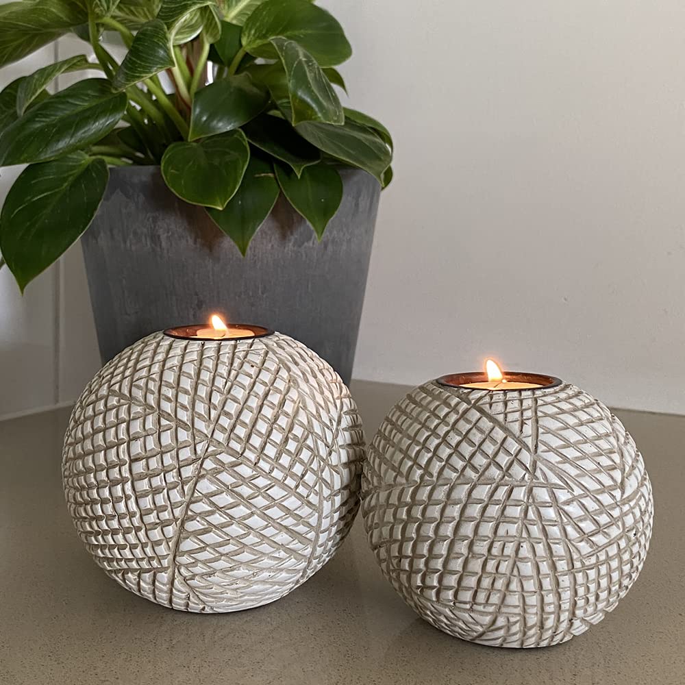 Huey House Luca Beige Orb Tea Light Candle Holders, Gift Boxed Set of 2