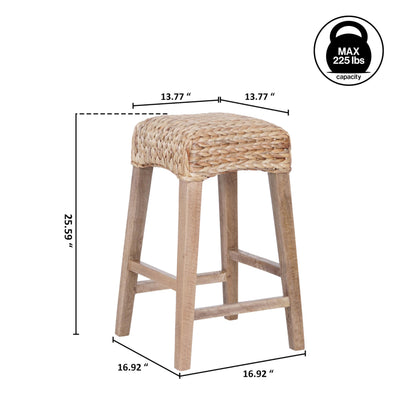 JONATHAN Y Maui Coastal Woven Water Hyacinth Counter Stool, Mango Wood Frame, 26" Backless Counter Stool for Kitchen Island with Integrated Footrest, Fully Assembled, Coastal, Natural CSL1101B