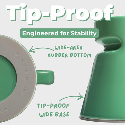 Wide Bottom Handmade Coffee Mug, Tip-Proof Ceramic Mug with Weighted Non-Slip Base, Stable Desk & Travel Mug for Office, RV & Boat, Retro Sci-Fi Design, Unique Appreciation Gift