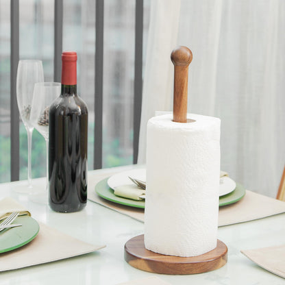 14" Acacia Wooden Paper Towel Holder, Wooden Paper Towel Roll Stand 6.7" Large Heavy Base Organizer Standing, Rustic Farmhouse Paper Towel Holder Stand, Paper Towel Roll Holders Free Standing SGL